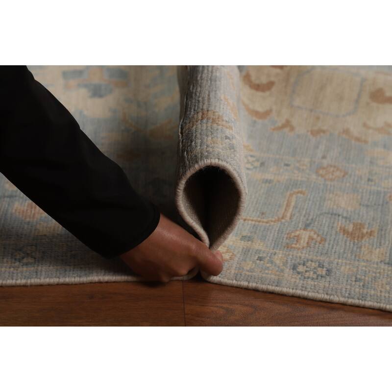Vegetable Dye Oushak Turkish Rug Hand-Knotted Blue Wool Carpet - 4'11"x 6'11"