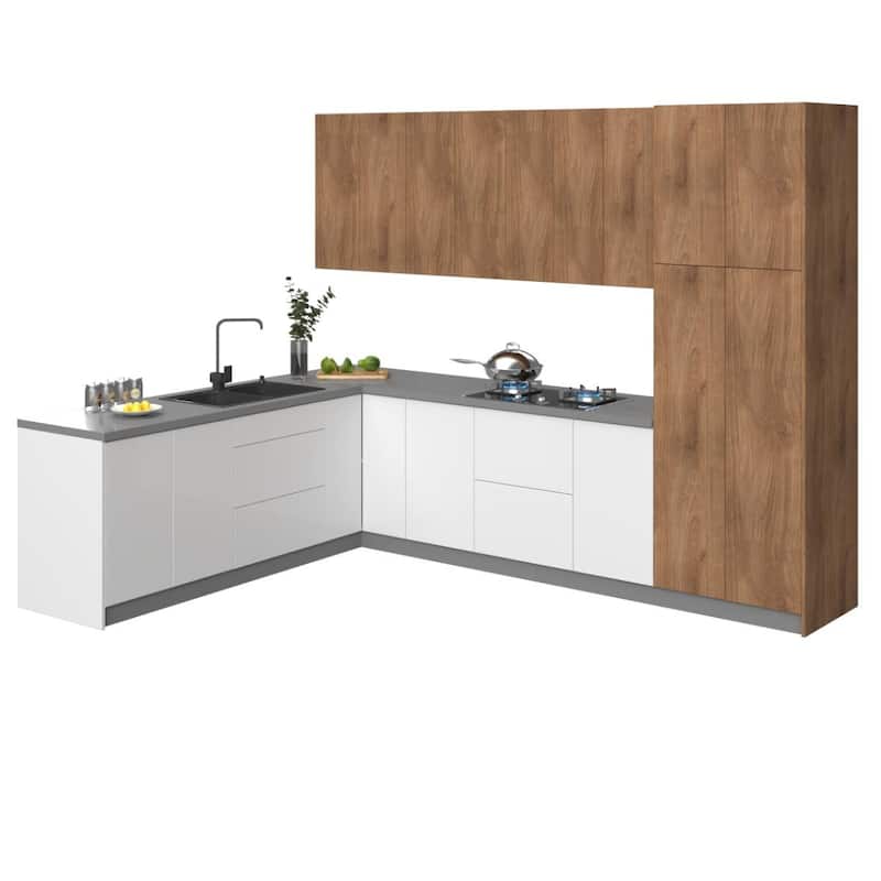 Kitchen Harmony Collection White Gloss & Gray Color Base Size 8x10Ft Wide - 126x96 - Tan