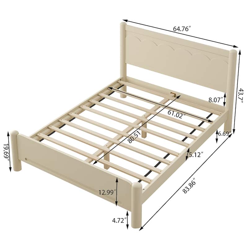 Queen Size Wood Platform Bed with Headboard, Solid Wood Legs, No Box Spring Needed, Beige
