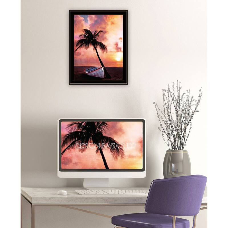 TrendyDecor4U Contemporary Palm Tree Sunset Framed Print Wall Art