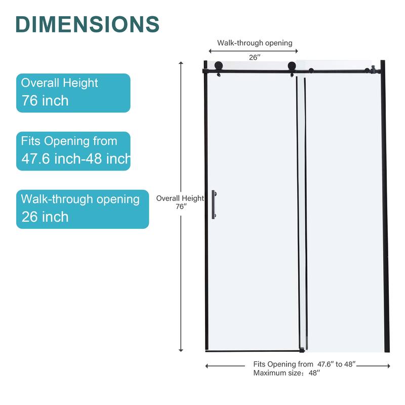 Shower Door 48" W x 76"H Single Sliding Bypass Shower