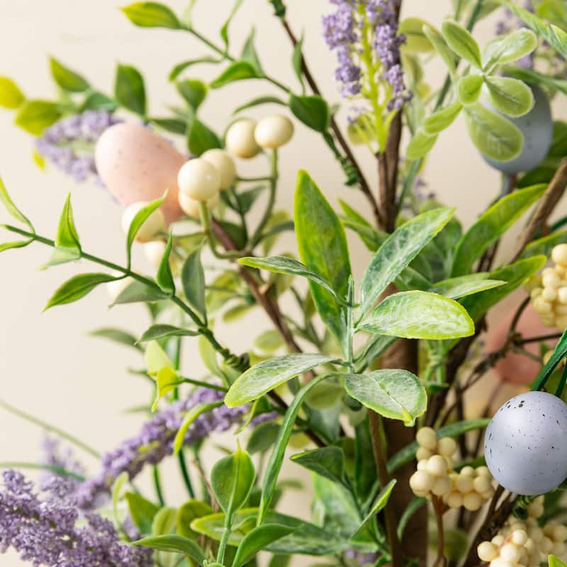 Glitzhome Easter Table Tree with Eggs Lavender Top Hat Decoration for Spring Party Supplies Props