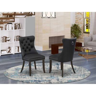 Elegant Parson Dining Chairs - Dark Gray Faux Leather, Set of 2, Nailhead Trim