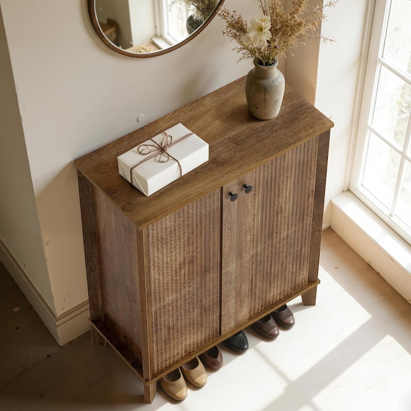 5-Tier Wooden Shoe Cabinet with Doors for Entryway, Modern Entry Way Shoe Storage Cabinet