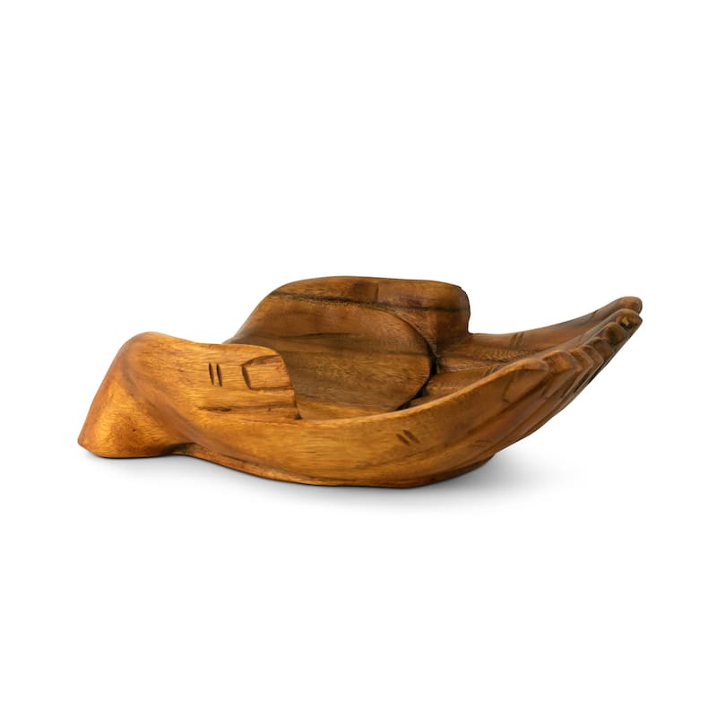 12" Wooden Hand Carved Decorative Two Hands Fruit Salad Serving Bowl Centerpiece Handmade Home Decor Artwork Handcrafted Storage