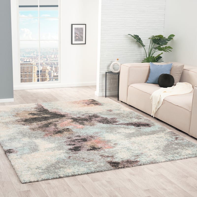 Zenith Abstract Shag Blue/Pink Area Rug