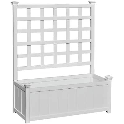 White Plastic Rectangular Outdoor Planter Box with Trellis and Drainage Holes - 36” L x 15” W x 48” H