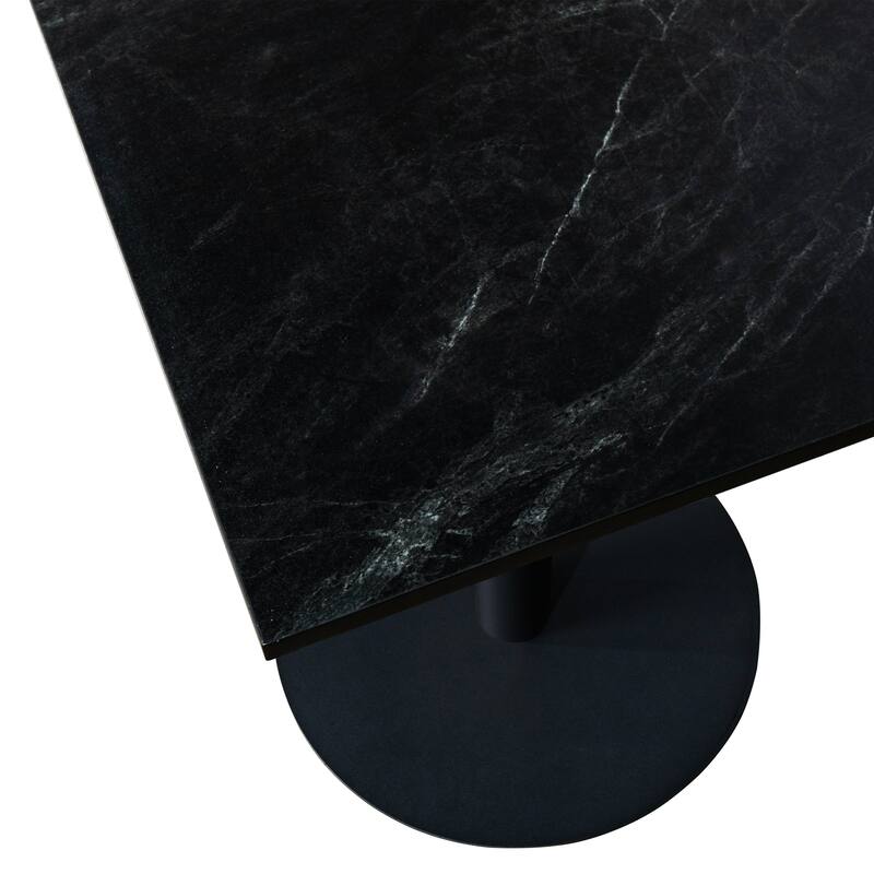 Vail Square Dining Table with 24 in. MDF Tabletop in Black Stainless Steel Round Pedestal Base Accent Kitchen Table