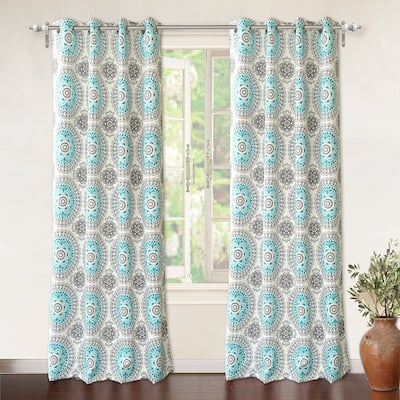 DriftAway Bella Medallion Printed Room Darkening Grommet Window Curtain Panel Pair
