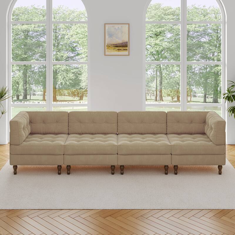 UIXE 4-Piece Corduroy Upholstered Modular Sectional Sofa for Living Room - Camel