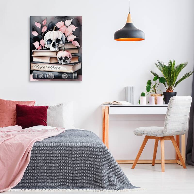 Stupell Spooky Skull Book Stack Canvas Wall Art Design By Tabz Jones
