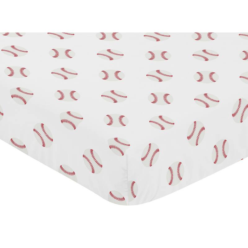 Sweet Jojo Designs Red and White Baseball Patch Sports Collection Fitted Crib Sheet