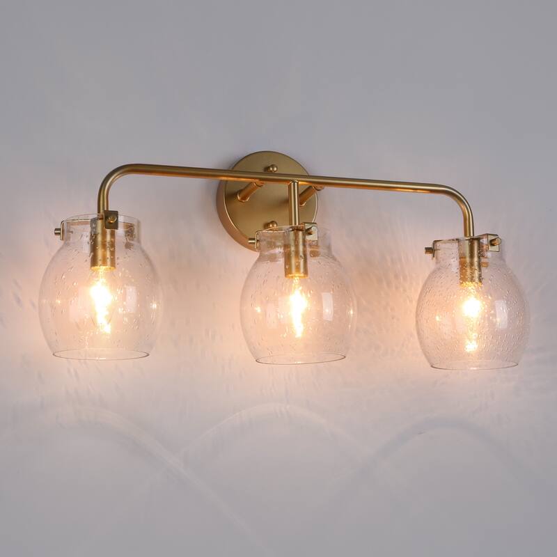 2/3/4-Light Modern Gold Bathroom Vanity Light Dimmable Seeded Glass Wall Sconces