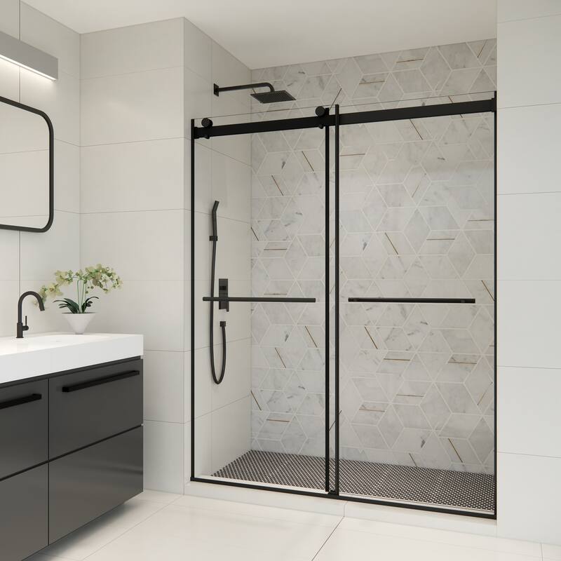 Altair Belizzi By Pass Frameless Shower Door in Matte Black Finish with Clear Glass