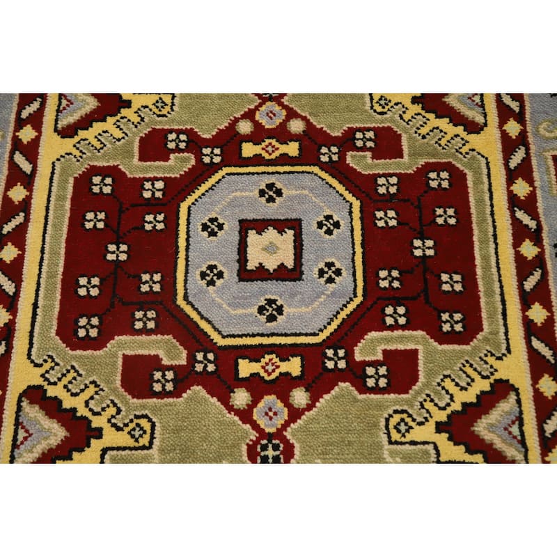 Hand Knotted Oriental 100% Wool Carpet Traditional Geometric Green Kazak Area Rug - 6' 0'' X 4' 0''