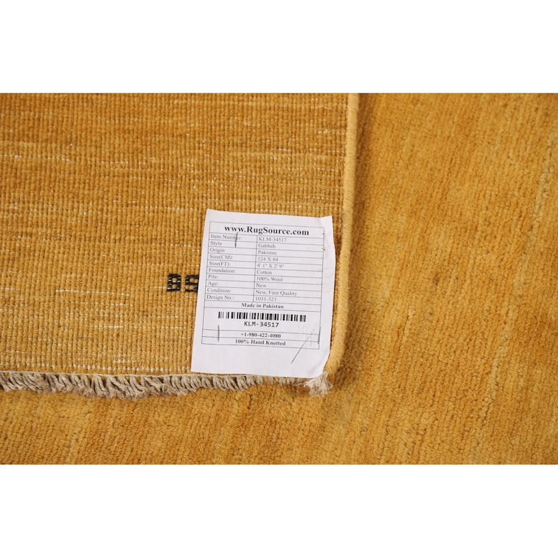 Yellow Gold Gabbeh Modern Foyer Rug Handmade Wool Carpet - 2'9"x 4'1"