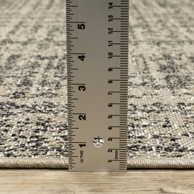 Style Haven Grayton Faded Textures Beige/ Black Indoor-Outdoor Fringe Edge Rug
