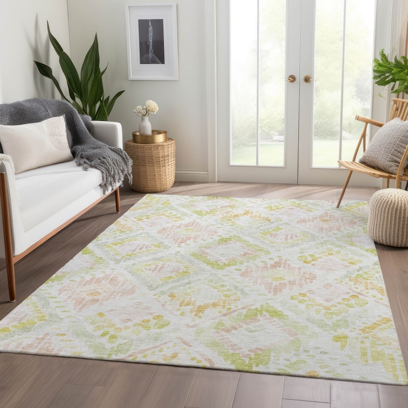Machine Washable Indoor/ Outdoor Boho Brushstrokes Chantille Rug