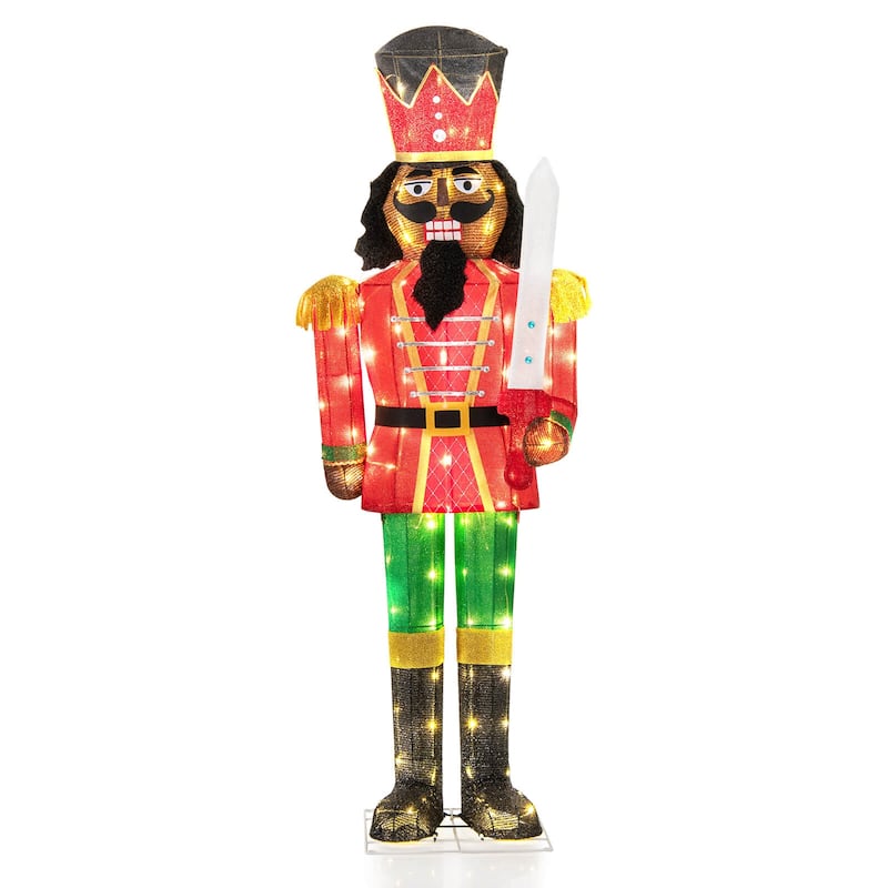 Costway 1/2 PCS 5 FT Lighted Christmas Nutcracker with Glitter Sword, - 1 PCS