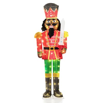 Costway 1/2 PCS 5 FT Lighted Christmas Nutcracker with Glitter Sword,