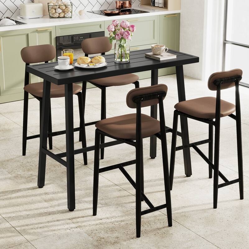 Black Metal Patio Counter Height Bar Table, Sturdy, Adjustable, Modern Design - 46" x 18" x 36" (L x W x H)