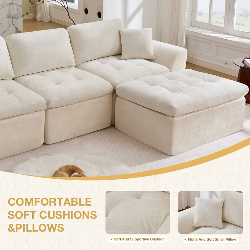 Anmytek 110 Inch Cloud Sectional Couch Upholstered L Shape Modular Sofa with Movable Ottoman Deep Seat