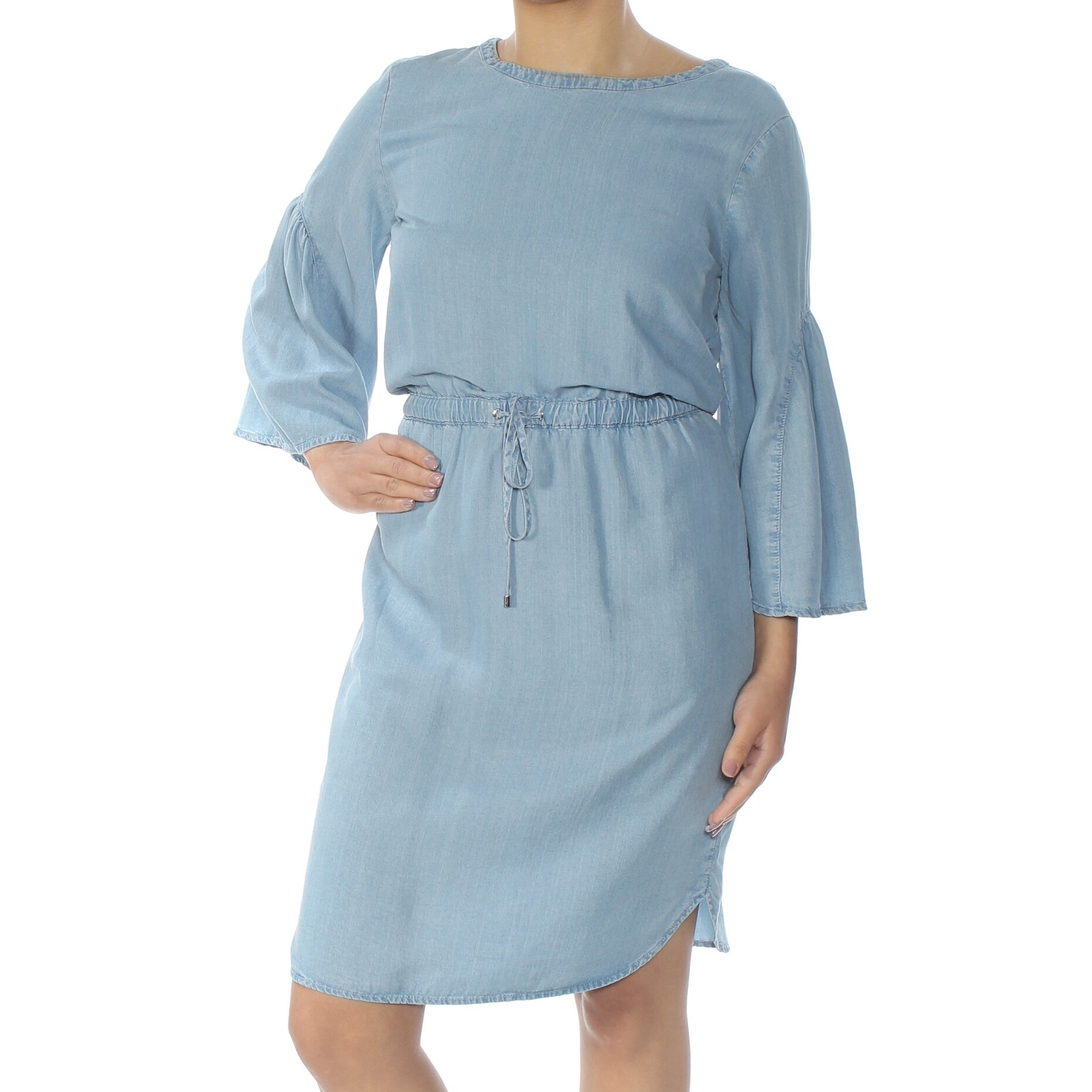 Shop Ralph Lauren Womens Light Blue Bell Sleeve Jewel Neck Knee