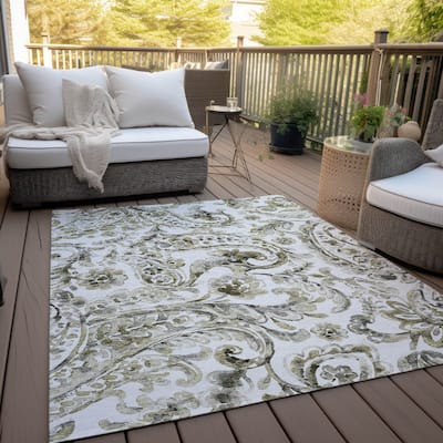 Machine Washable Indoor/ Outdoor Chantille Traditional Scroll Rug