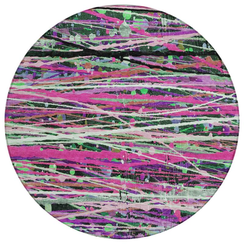 Machine Washable Indoor/Outdoor Abstract Stripes Chantille Rug