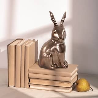 Allan Andrews Antique Brass Ceramic Rabbit Sculpture - 8.5"H x 4.75"W