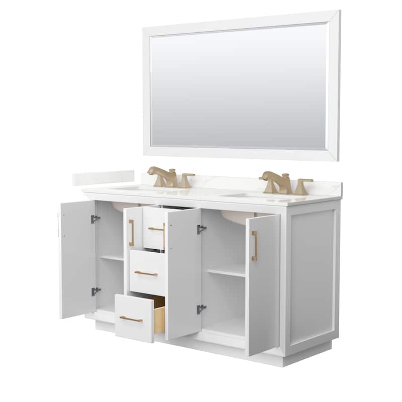 Strada 60-inch Double Vanity, Quartz Top, 58-inch Mirror