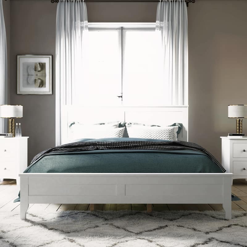 Solid Wood Queen Platform Bed - White