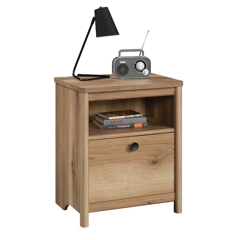 Engineered Wood Vintage Night stand with Open Shelf and Smooth Drawer, Brown