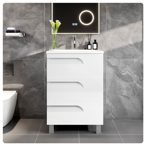 Eviva Joy 24 in. W x 18 in. D x 34 in. H Bathroom Vanity in Maple with White Porcelain Top with White Integrated Sink