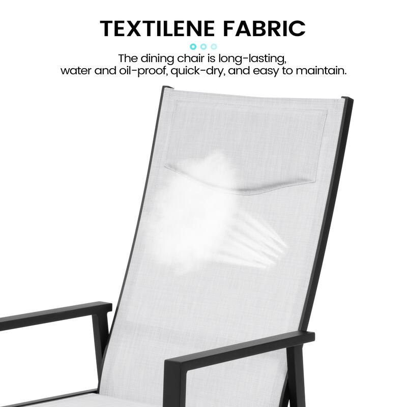 7/9 Piece Dining Set Aluminum Dining Table with Umbrella Hole and Folding Pneumatic Angle Adjustable Back Chairs