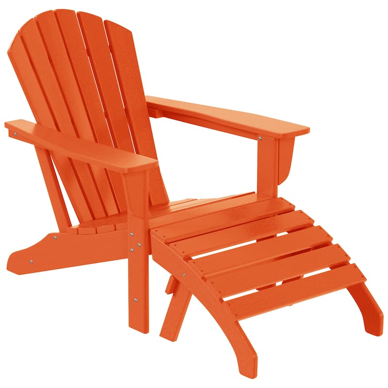 Altura Classic Outdoor Eco-Friendly All Weather Adirondack Chair with Ottoman (2-Piece Set) - Orange