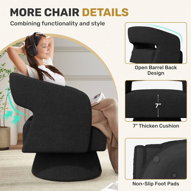 Swivel Accent Chair, Modern Comfy Teddy Barrel Chairs