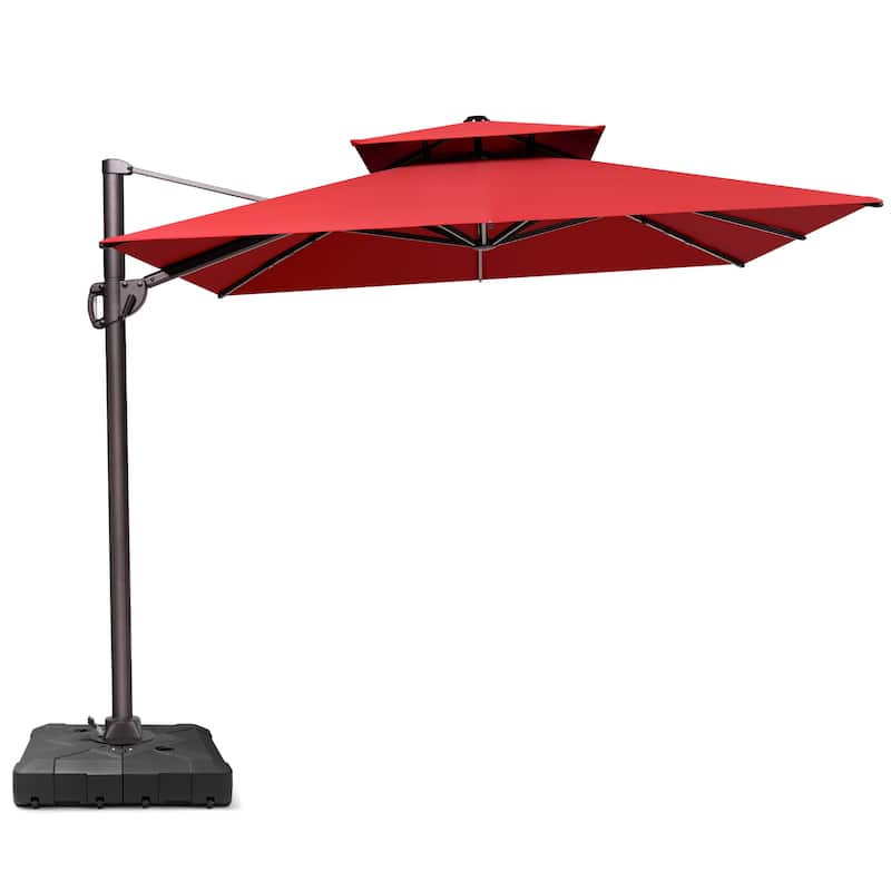 9 x 12 ft Outdoor Shade Parasol Patio Offset Cantilever Umbrella with Weights Base Stand