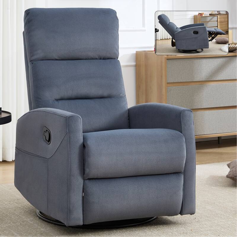 Manual Recliner Chair with Rocker and Swivel for Comfortable Living Room Seating - Blue Gray