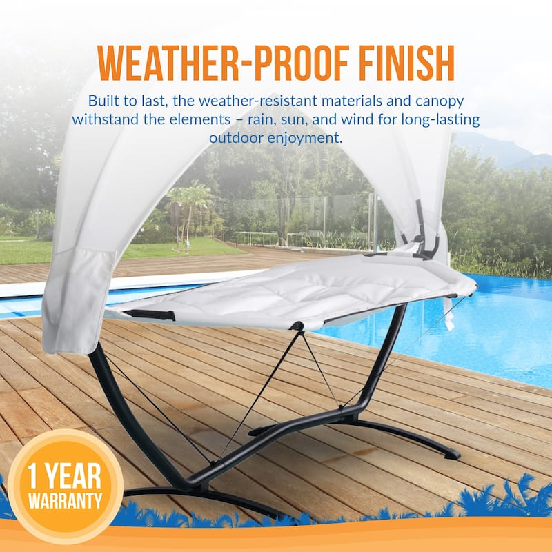 Sea Breeze Luxury Steel Frame Lounger With Canopy - Champagne