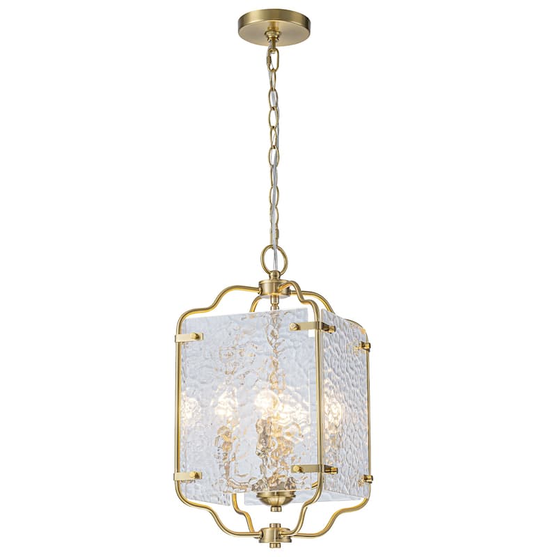 Modern 4-Light Metal Frame Pendant Light with Hammered Glass Panels - Dia.10-in