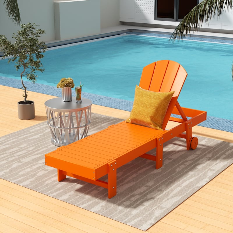 Polytrends Laguna Hdpe All Weather Outdoor Patio Pool Reclining Armless Chaise Lounge With Wheels - Orange
