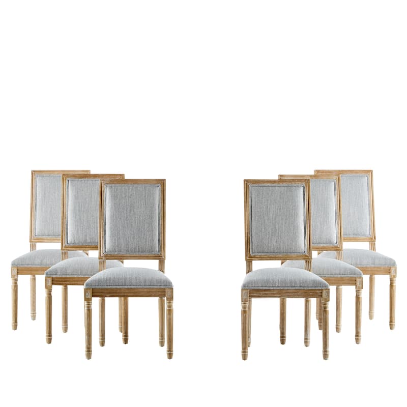 [Set of 6] French Country Dining Chairs Elegant Cane Backrest & Upholstered Seats with Fluted Legs Rustic Weathered Finish Solid