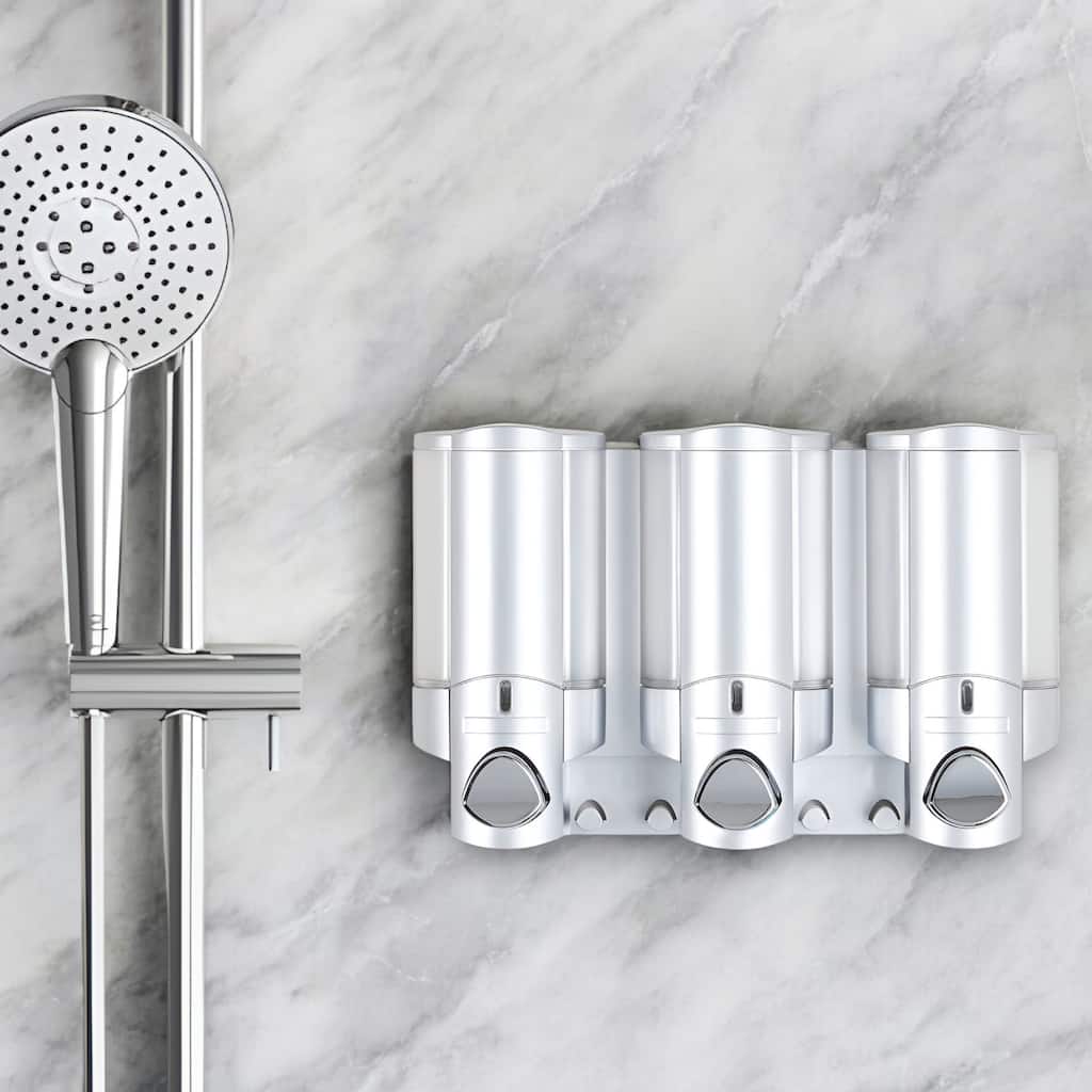 HomeRoots Gray Heavy Duty Plastic Three Chamber Wall Mount Soap Dispenser - 11.25' X '7' X '3.25