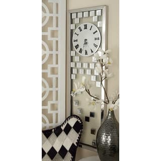 Silver Glass Beveled Mirrored Decorative Wall Clock - 13 x 42