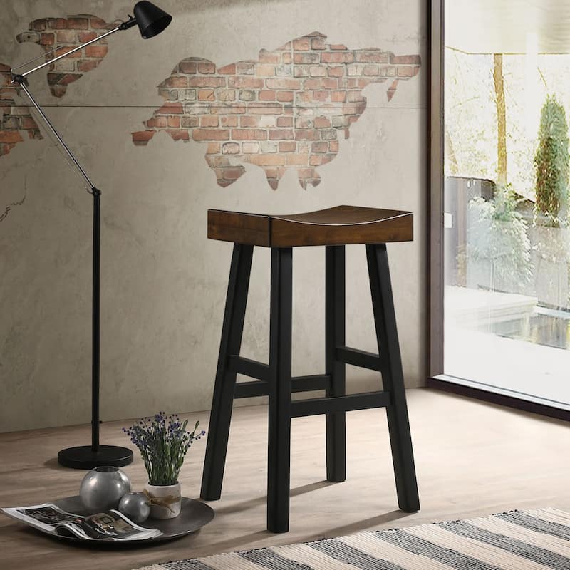30" Brown and Black Counter Stool with Saddle Seat