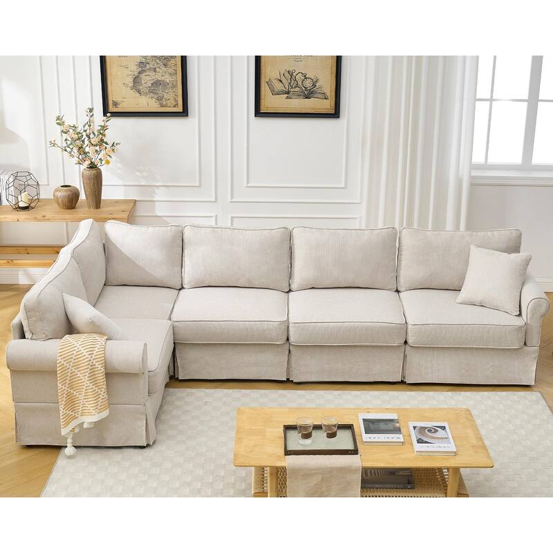 Modular Sectional Sofa, Convertible L-Shaped Upholstered Couch with Rolled Arms, Classic Reversible Corner Sofa for Living Room
