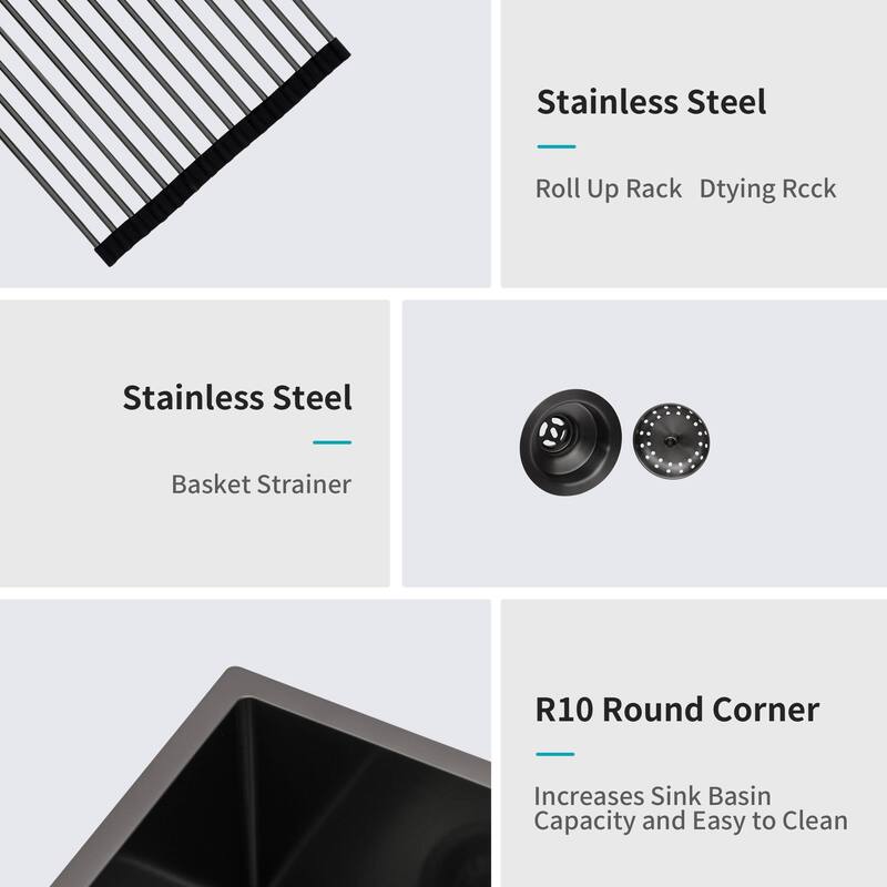 24 inch Gunmetal Black Farmhouse Sink Apron Front Kitchen Sink - 24x21x10 inch