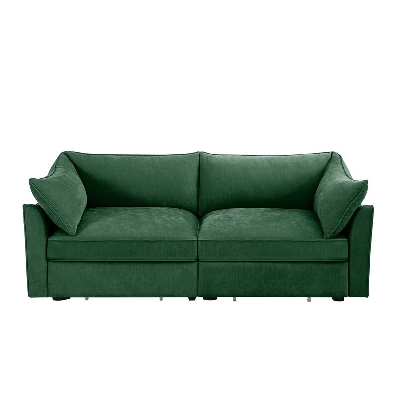 GDFStudio - Chenille 2-Seater 78.7" Sofa with Pull-Out Storage and Crescent Arms