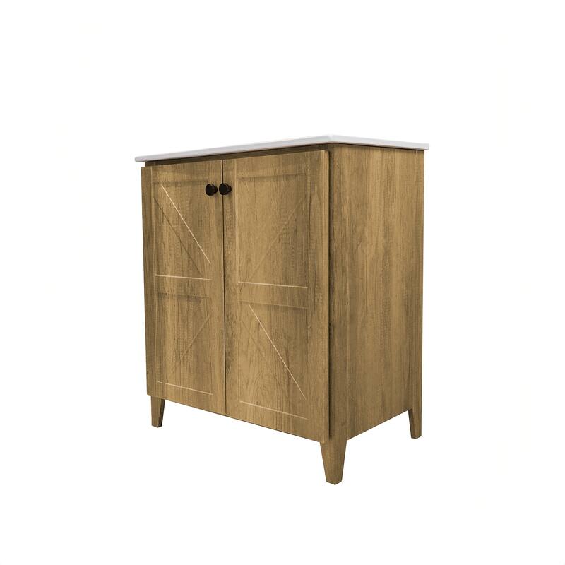 30" Folding Floor Cabinet with Ceramic Sink - Patented 1-Min Install, Space-Saving, American Style